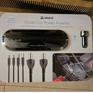 Atomi 150W Car Power Inverter with 2 AC 110V Outlets + 2 USB-C Ports + 2 Smart